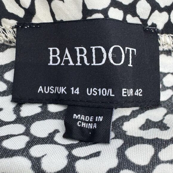 Bardot Satin Midi Skirt Size L White Black Animal Print Silky Old Money Capsule - Picture 5 of 6